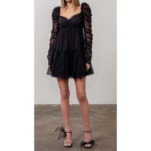 Moon River Black Long Sleeve Tulle Mini Dress